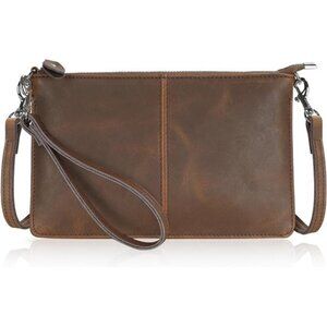 Leather wristlet clutch wallet small crossbody bag with rfid blocking card slots